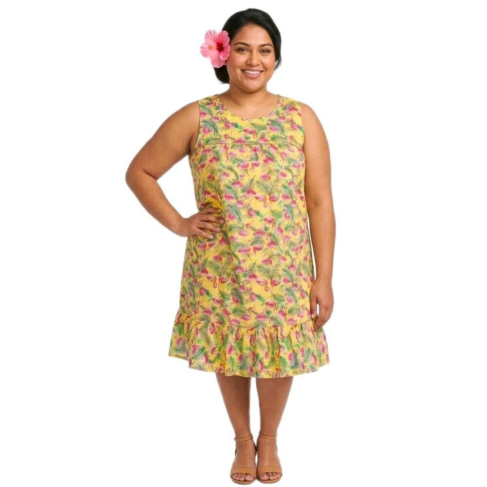 Anthony Richards VTG Pink Flamingo Hawaiian Luau Mumu Patio Dress Sleeveless 4X